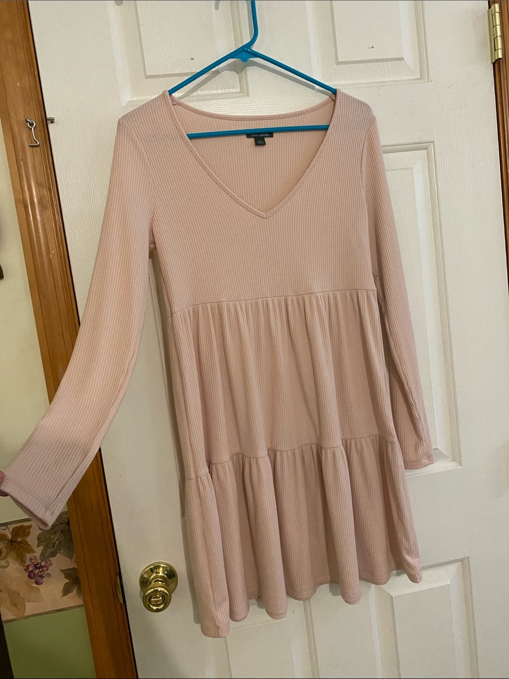 wild fable Ribbed V-Neck Tiered Dress in Blush Pink